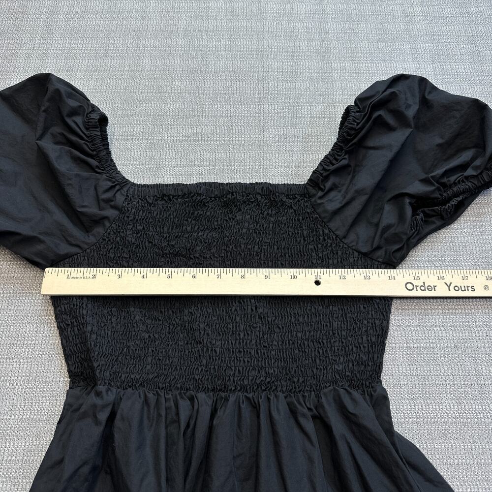 Cottagecore Black Puff Sleeve Midi Dress Medium Smocked Bodice Tiered Romantic - Picture 6 of 9